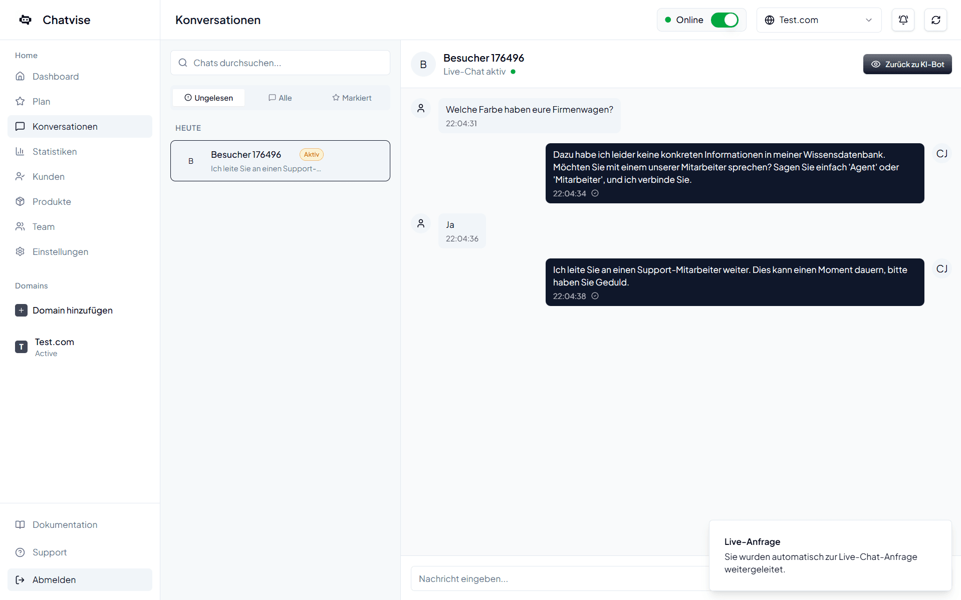 Benachrichtigung im Portal